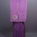 Purple Designer Silk Saree with Floral Embroidery Mirror Work Border