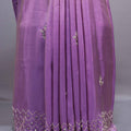 Purple Designer Silk Saree with Floral Embroidery Mirror Work Border