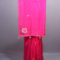 Rani Pink Silk Saree with Paisley Embroidery Mirror Work Border