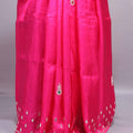 Rani Pink Silk Saree with Paisley Embroidery Mirror Work Border