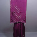 Dark Plum Silk Saree with Silver Butti Embroidery Tassel Border