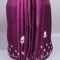 Dark Plum Silk Saree with Silver Butti Embroidery Tassel Border