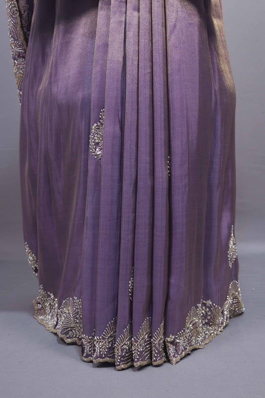 Lavender Silk Saree with Heavy Silver Embroidered Border Designer Pallu