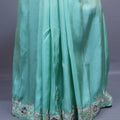 Sea Green Soft Georgette Saree Silver Zari Embroidered Border