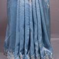 Dusty Blue Soft Georgette Saree with Silver Zari Embroidered Border