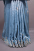 Dusty Blue Soft Georgette Saree with Silver Zari Embroidered Border