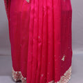 Rani Pink Soft Georgette Saree with Silver Embroidered Border