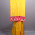 Mustard Yellow Soft Georgette Saree with Red Embroidered Border