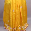 Mustard Yellow Soft Georgette Saree with Red Embroidered Border