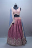 Dusty Rose Silk Embroidered Lehenga Choli with Contrast Blue Dupatta