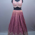 Dusty Rose Silk Embroidered Lehenga Choli with Contrast Blue Dupatta