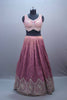 Dusty Rose Silk Embroidered Lehenga Choli with Contrast Blue Dupatta
