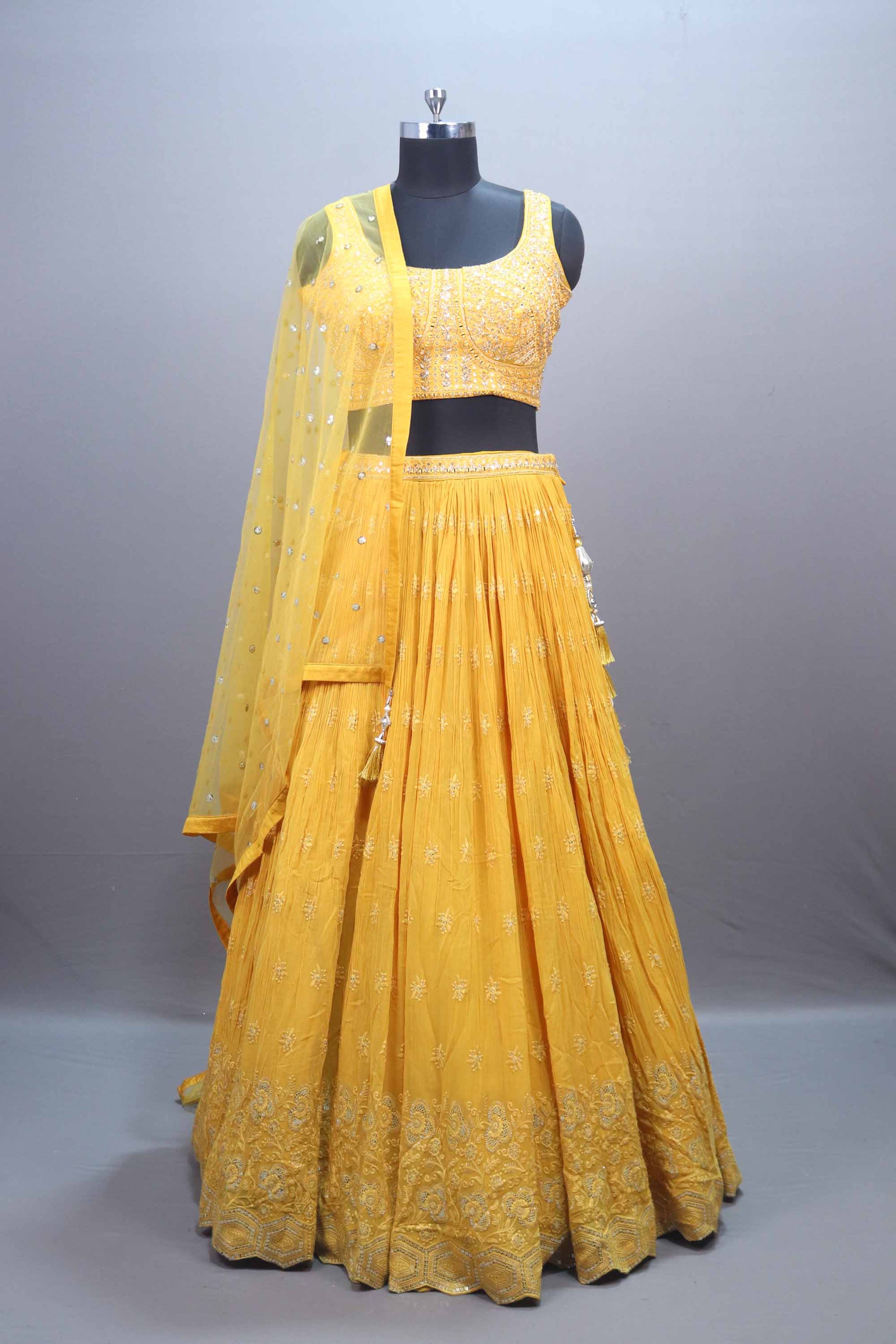  Yellow Georgette Embroidered Bridal Lehenga Choli with Dupatta