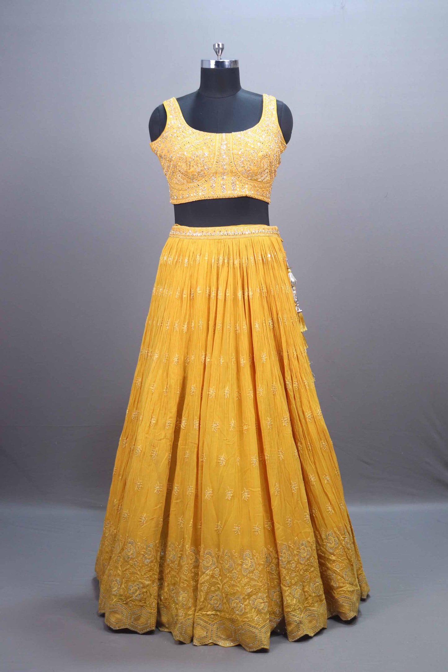 Yellow Georgette Embroidered Bridal Lehenga Choli with Dupatta