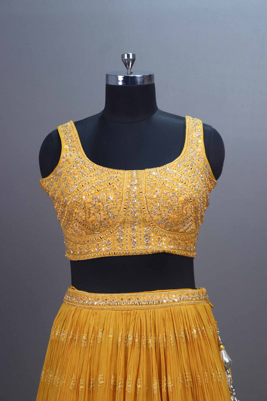 Yellow Georgette Embroidered Bridal Lehenga Choli with Dupatta