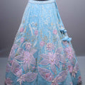 Sky Blue Net Embroidered Designer Lehenga Choli Floral Appliqué Dupatta