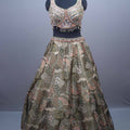 Olive Green Silk Printed Embroidered Designer Lehenga Choli Contrast Red Dupatta
