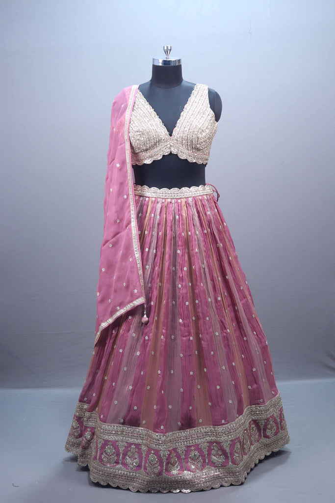  Pink Organza Embroidered Designer Lehenga Choli Heavy Blouse Dupatta