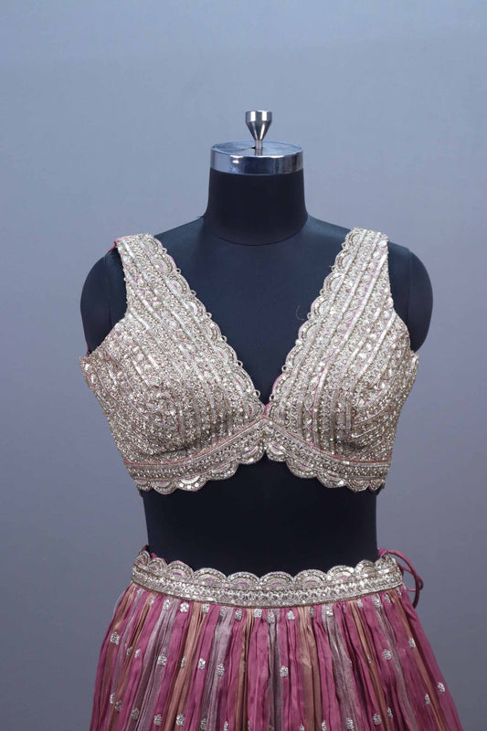 Pink Organza Embroidered Designer Lehenga Choli Heavy Blouse Dupatta