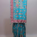 Turquoise Blue Silk Embroidered Saree with Peacock Floral Designer Pallu 