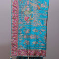 Turquoise Blue Silk Embroidered Saree with Peacock Floral Designer Pallu