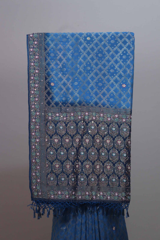 Royal Blue Banarasi Silk Saree with Silver Zari Weaving Designer Border