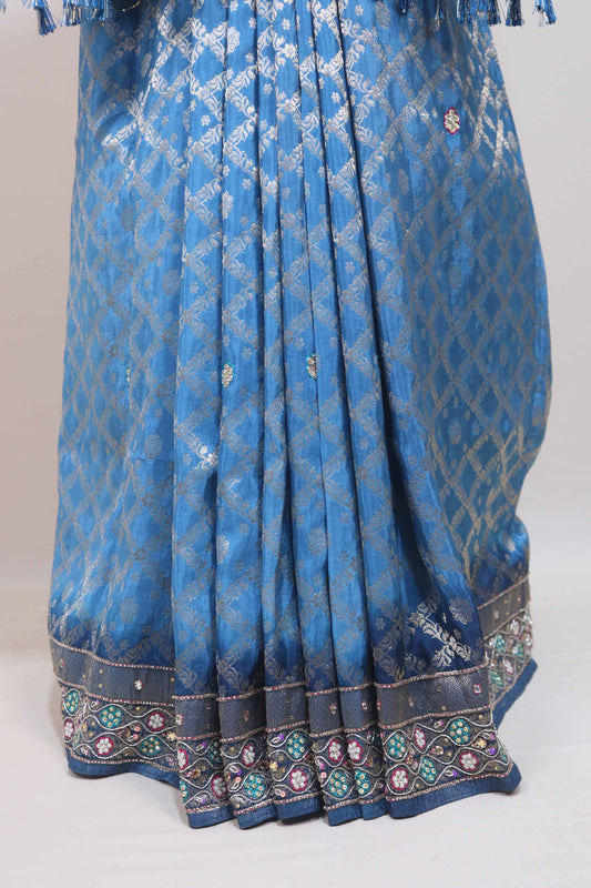 Royal Blue Banarasi Silk Saree with Silver Zari Weaving Designer Border