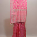 Pink Banarasi Silk Saree with Silver Zari Floral Weaving Heavy Border 