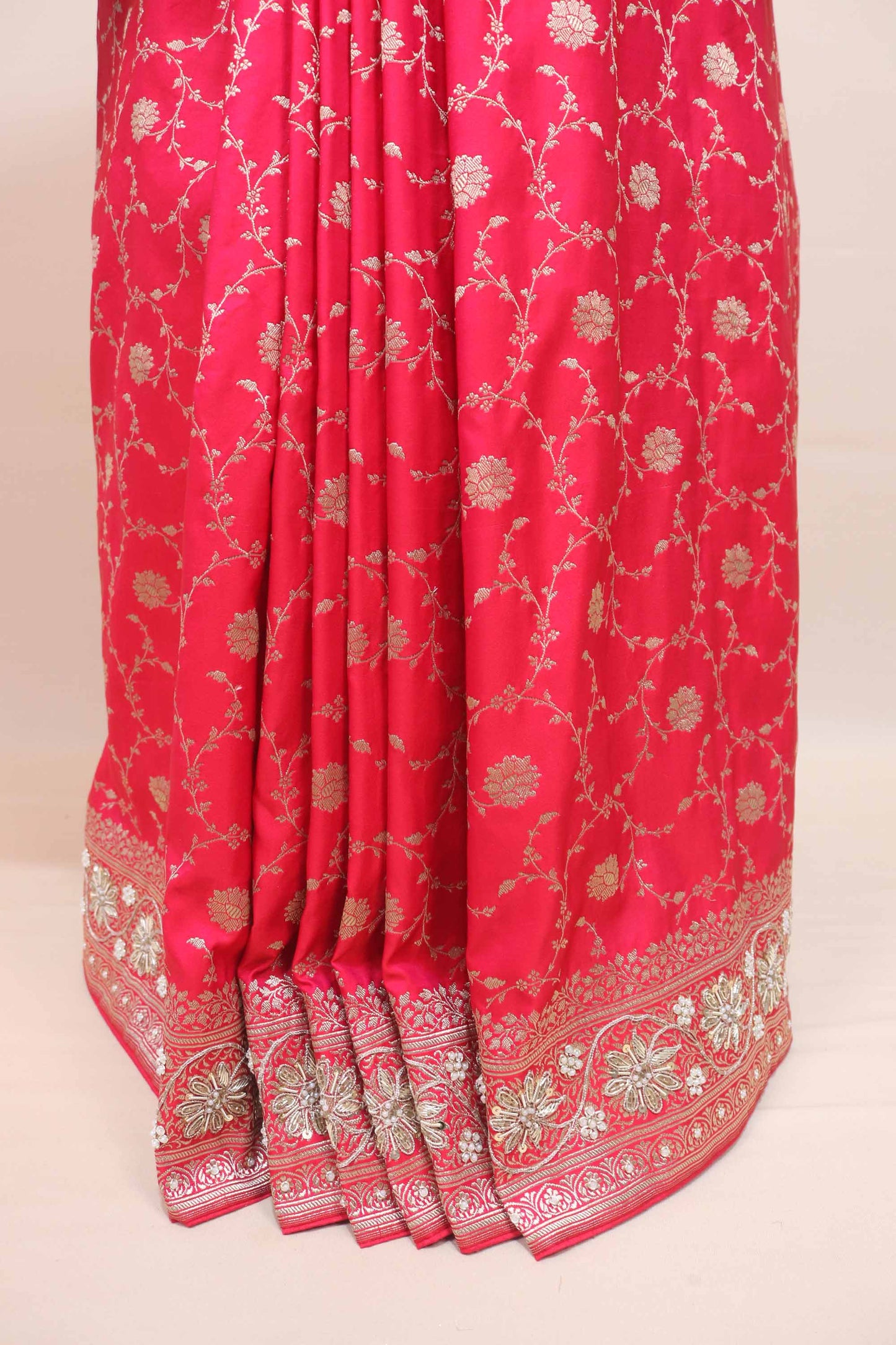 Rani Pink Banarasi Silk Saree Heavy Silver Zari Rich Traditional Border