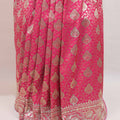 Rani Pink Banarasi Silk Saree with Heavy Gold Zari Jaal Work Rich Pallu