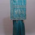 Teal Blue Designer Silk Saree Heavy Silver Embroidery tone Work Border 