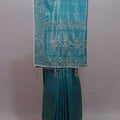 Teal Blue Designer Silk Saree Heavy Silver Embroidery tone Work Border