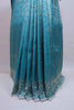 Teal Blue Designer Silk Saree Heavy Silver Embroidery tone Work Border
