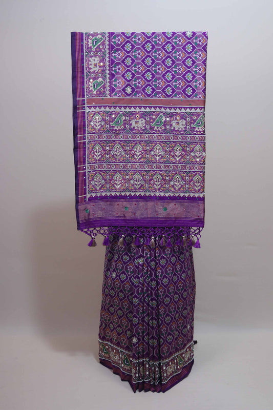 Purple Patola Print Saree with Traditional Border Tassel Pallu 