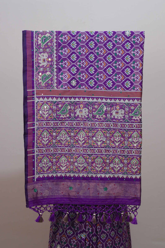 Purple Patola Print Saree with Traditional Border Tassel Pallu