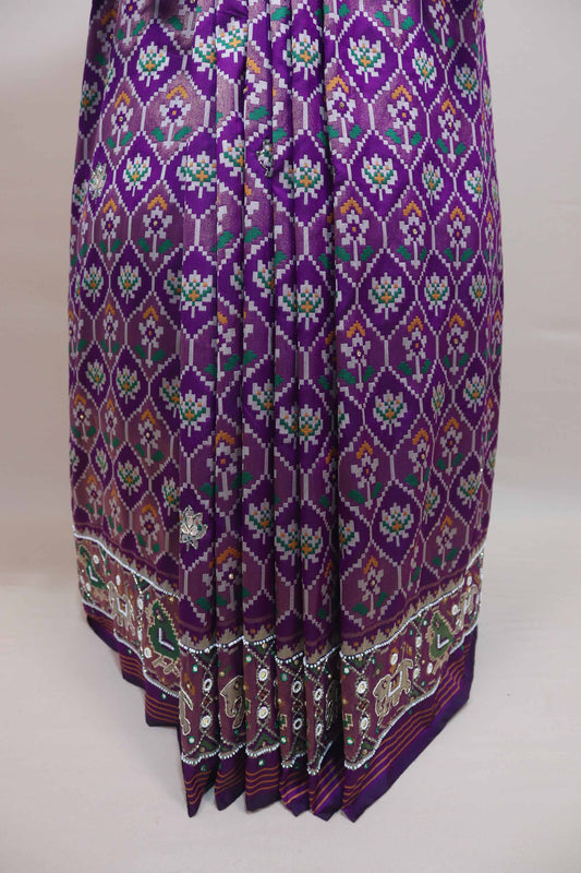 Purple Patola Print Saree with Traditional Border Tassel Pallu
