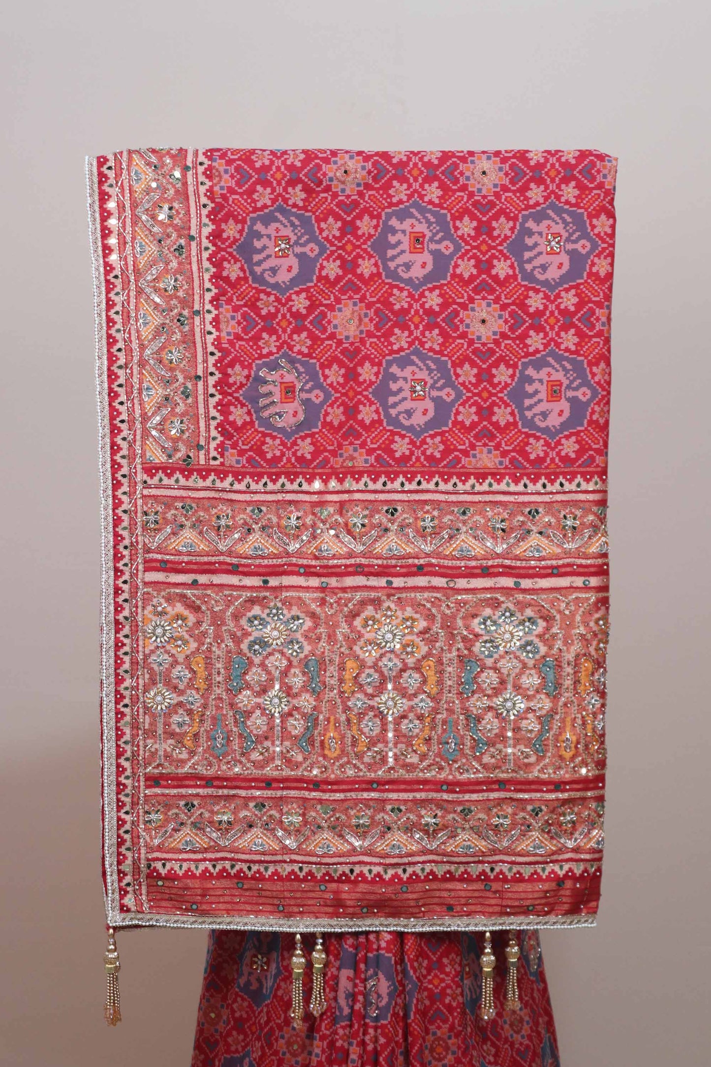 Red Patola Print Saree Elephant Motifs Traditional Saree