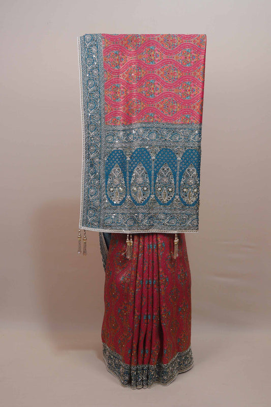 Pink Teal Patola Print Saree with Designer Border Traditional Saree