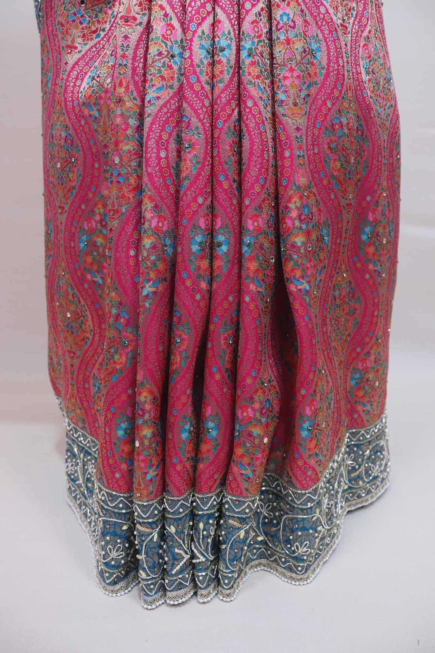 Pink Teal Patola Print Saree with Designer Border Traditional Saree