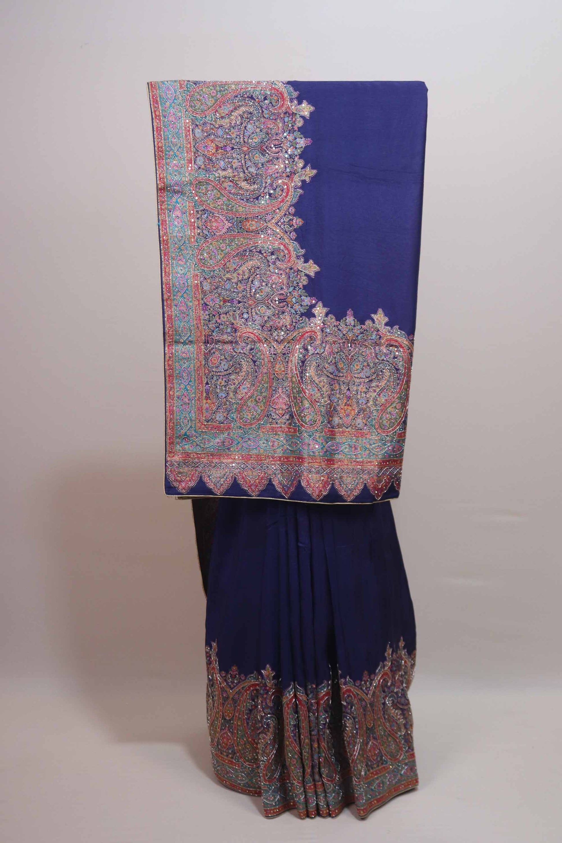 Royal Blue Paisley Print Saree with Border Design Elegant Saree