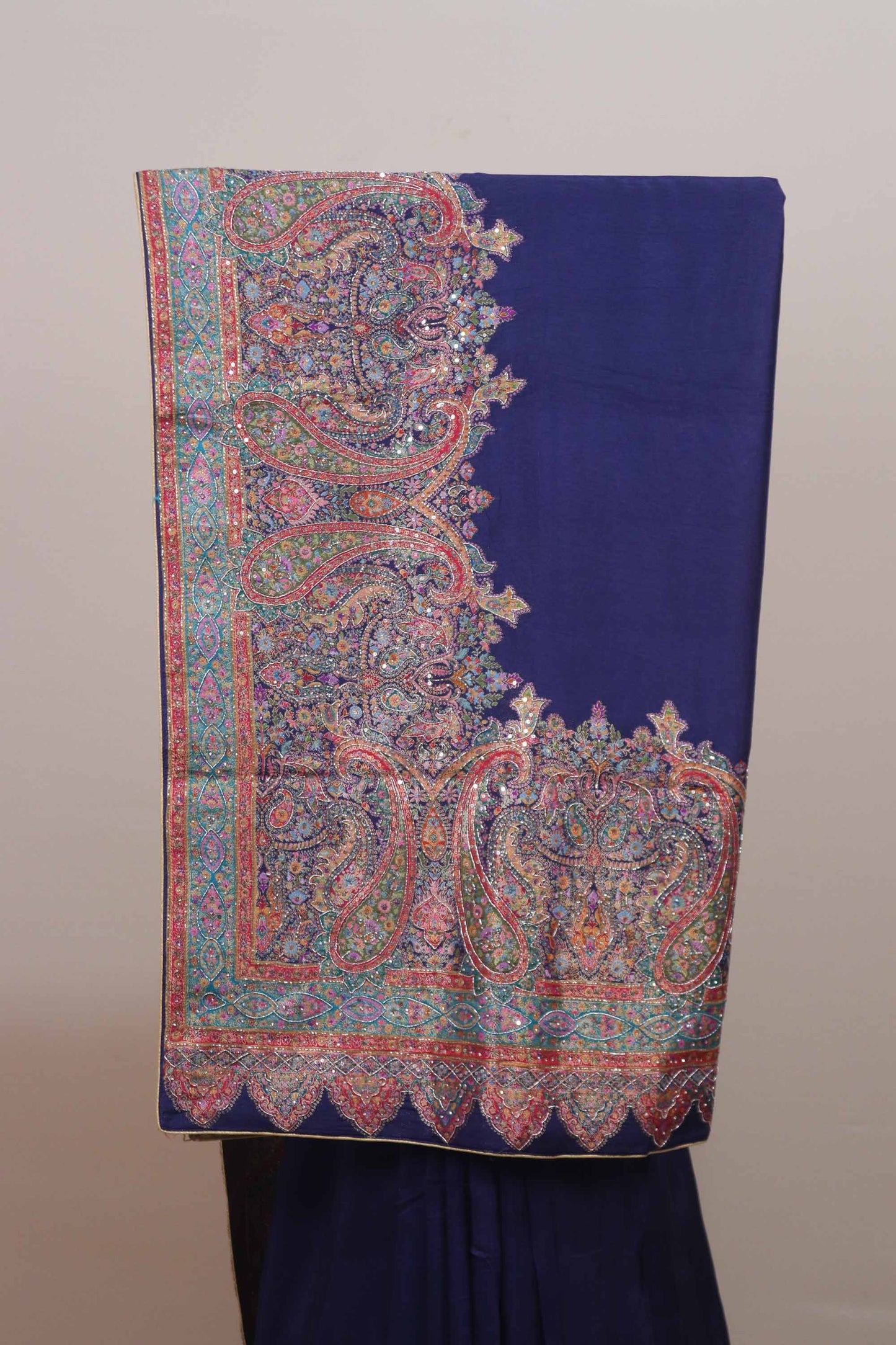 Royal Blue Paisley Print Saree with Border Design Elegant Saree