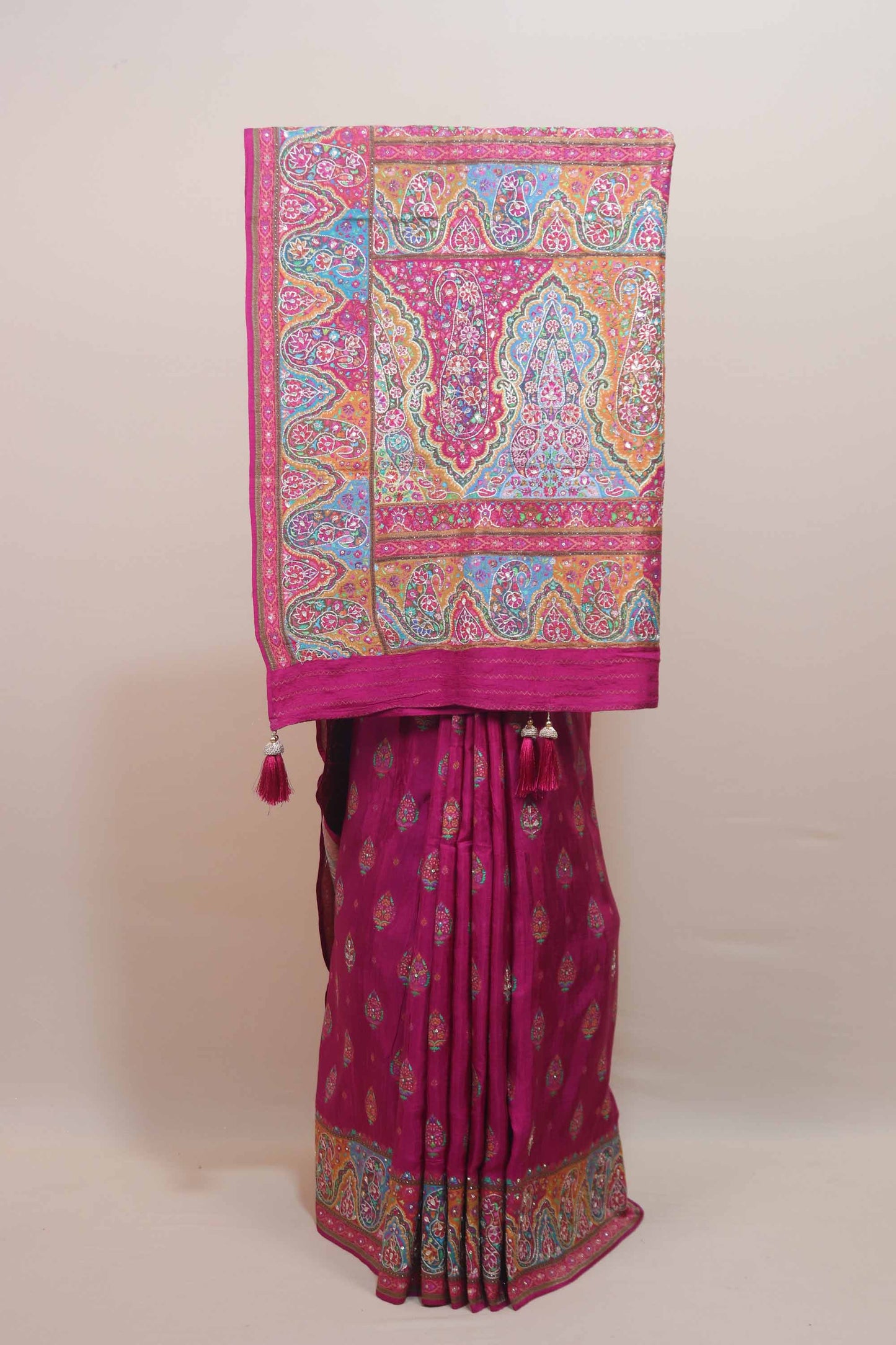 Magenta Printed Silk Saree with Traditional Paisley Design Rich Pallu