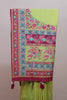 Lime Green Floral Printed Saree with Pink Border Tassel Pallu