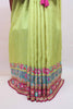 Lime Green Floral Printed Saree with Pink Border Tassel Pallu