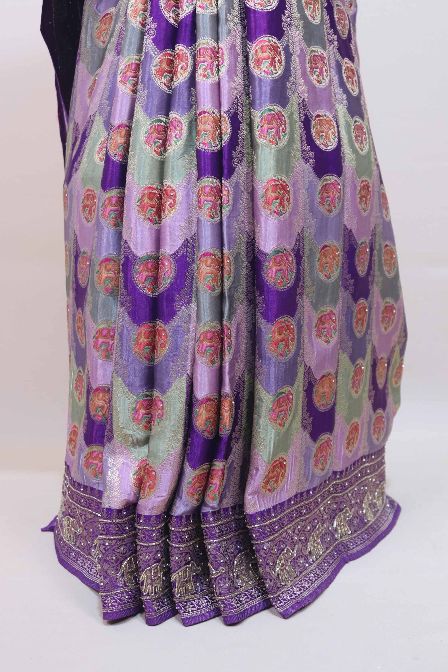 Purple Banarasi Style Silk Saree with Silver Zari Border