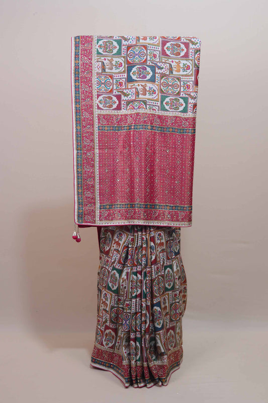 Red Printed Ethnic Saree with Traditional Motif Design Designer Border