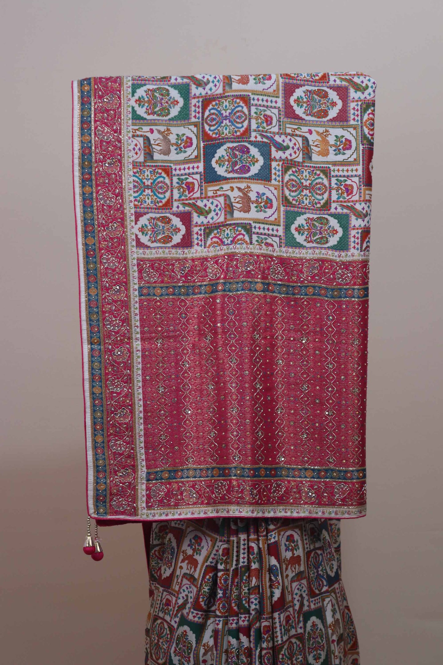 Red Printed Ethnic Saree with Traditional Motif Design Designer Border