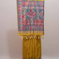 Mustard Yellow Printed Saree Multicolor Traditional Pallu Tassel Border