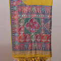 Mustard Yellow Printed Saree Multicolor Traditional Pallu Tassel Border
