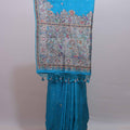 Sky Blue Parsi Gara Embroidered Saree Peacock Elephant Motif Border